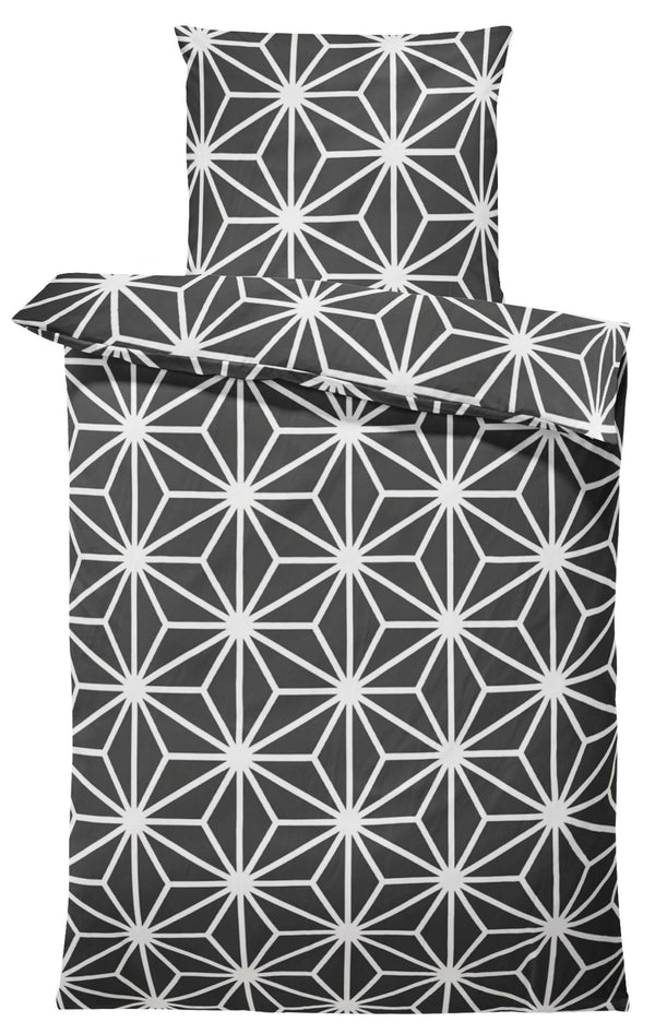 One Home Bettwäsche 155x220 cm grafische Sterne schwarz weiß modern Übergröße Microfaser
