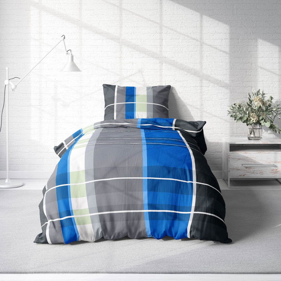 One Home Bettwäsche 155x220 cm kariert anthrazit grau blau modern Übergröße Microfaser