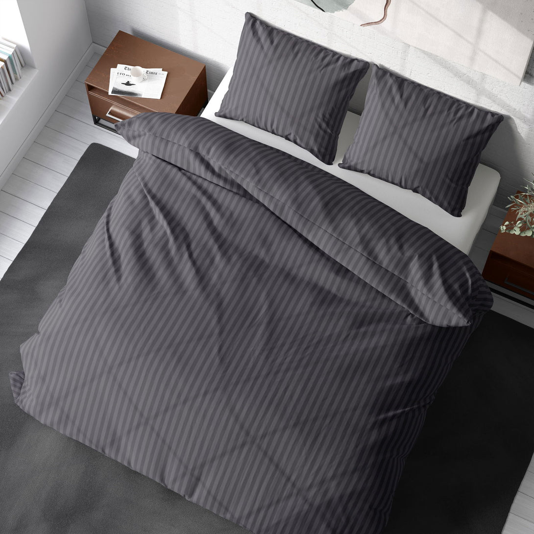 One Home Bettwäsche 200x200 cm Streifen gestreift anthrazit Damast Microfaser