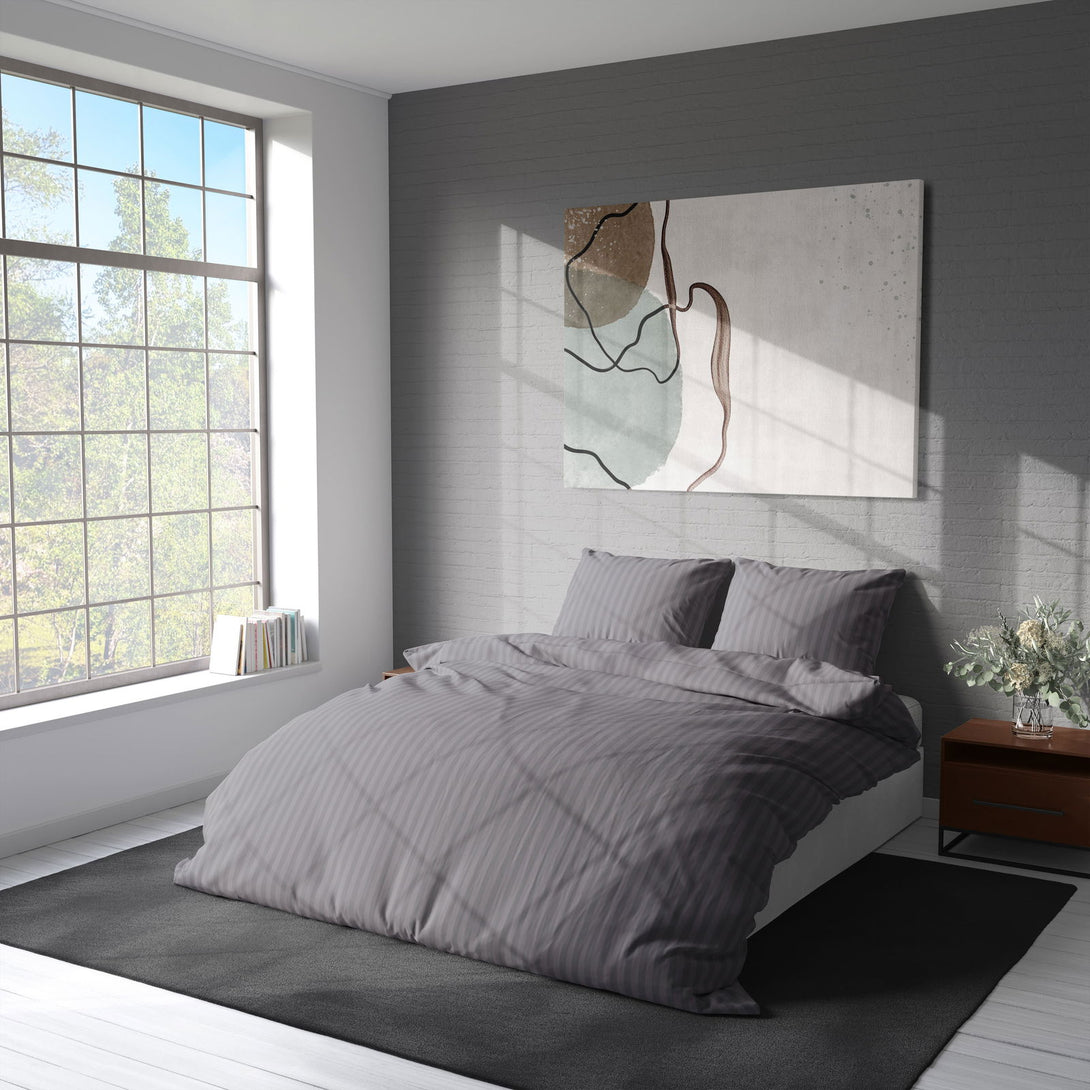 One Home Bettwäsche 200x200 cm Streifen gestreift grau weich Damast Microfaser