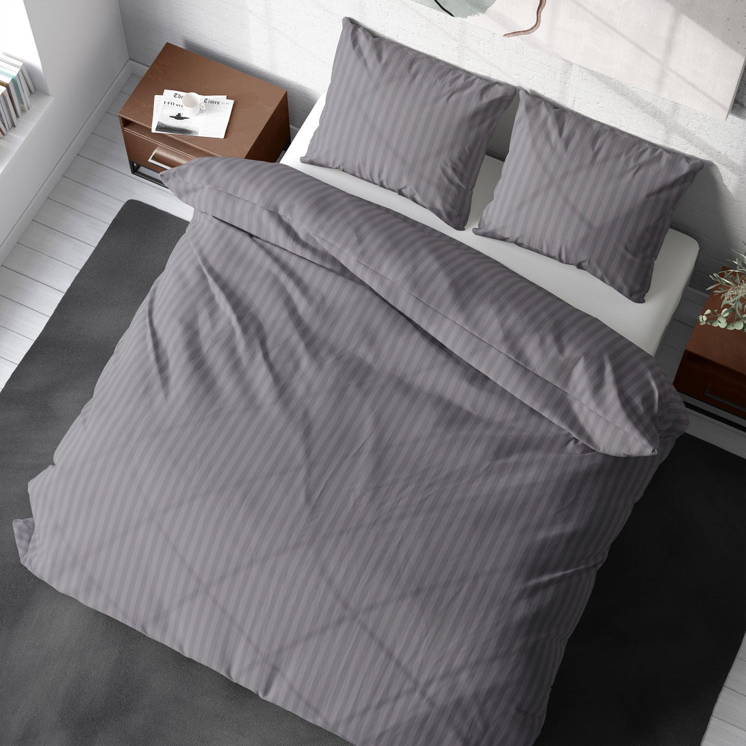 One Home Bettwäsche 200x200 cm Streifen gestreift grau weich Damast Microfaser