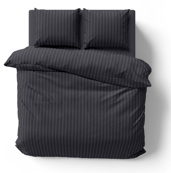 One Home Bettwäsche 200x200 cm Streifen gestreift schwarz Damast Microfaser