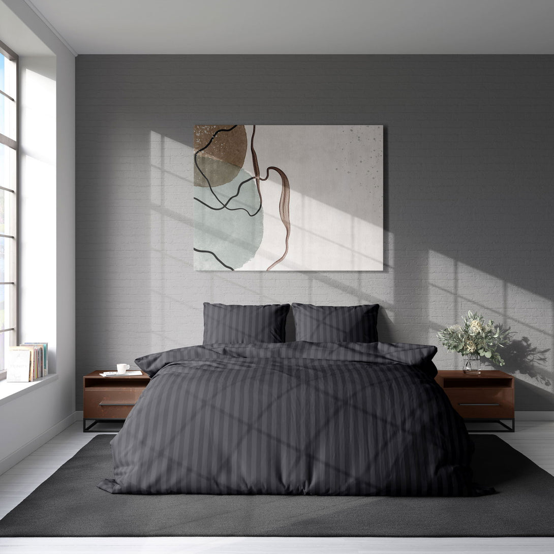 One Home Bettwäsche 200x200 cm Streifen gestreift schwarz Damast Microfaser