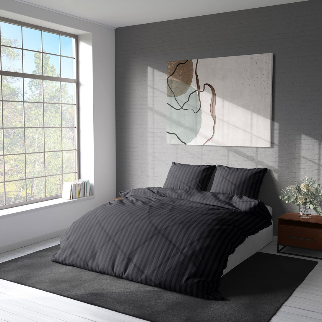 One Home Bettwäsche 200x200 cm Streifen gestreift schwarz Damast Microfaser