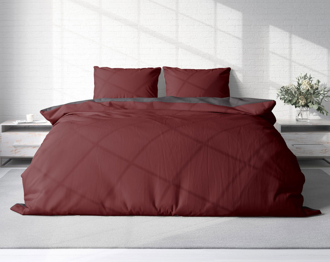 One Home Bettwäsche 200x220 cm bordeaux anthrazit Unifarben Doppelbett Wende Microfaser