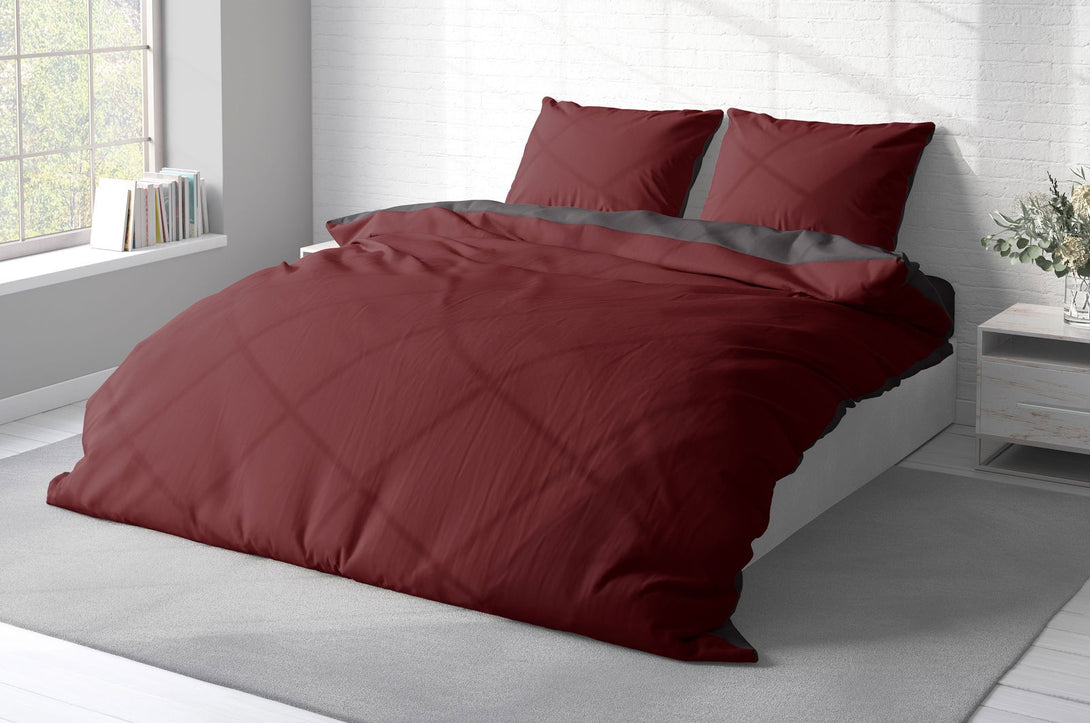 One Home Bettwäsche 200x220 cm bordeaux anthrazit Unifarben Doppelbett Wende Microfaser
