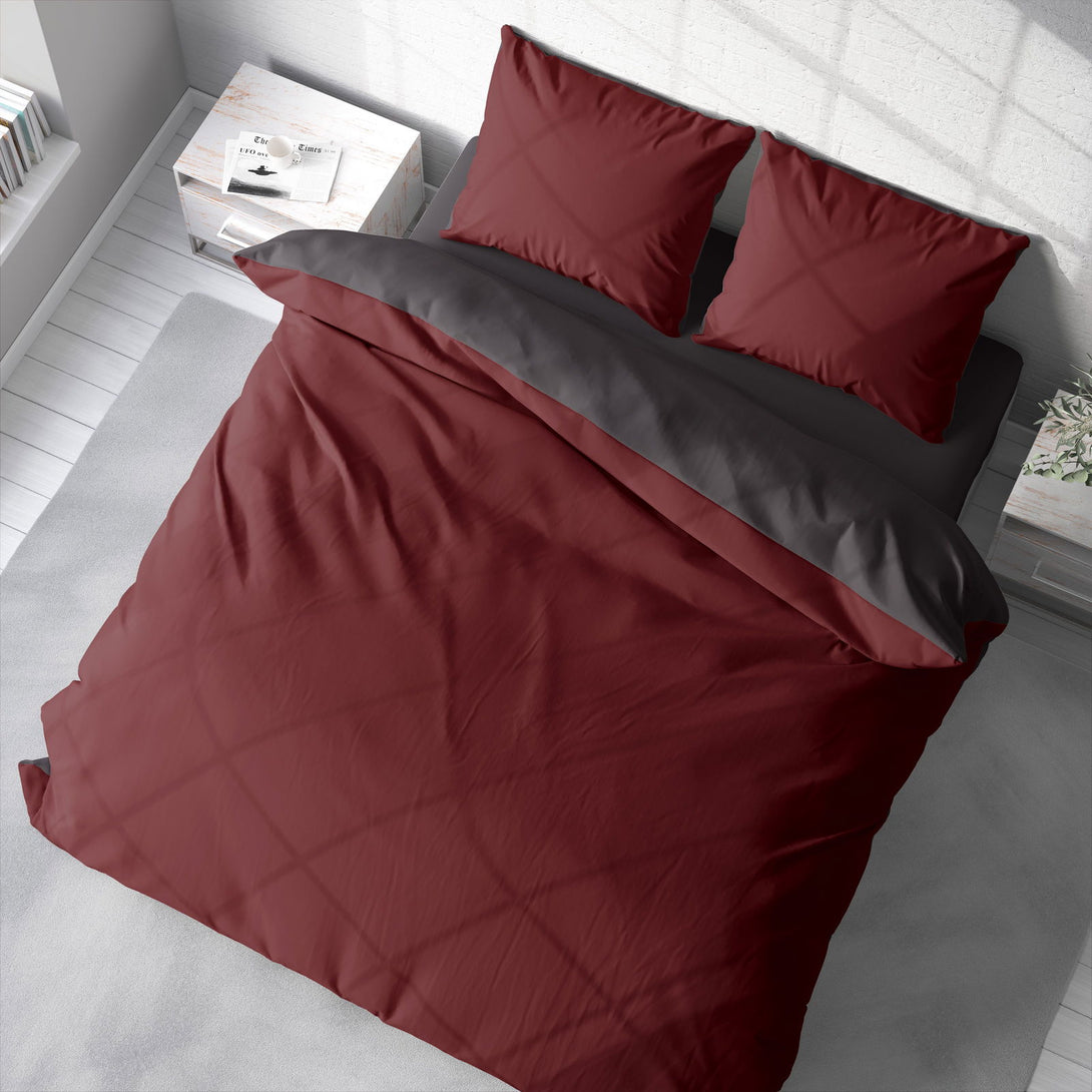 One Home Bettwäsche 200x220 cm bordeaux anthrazit Unifarben Doppelbett Wende Microfaser