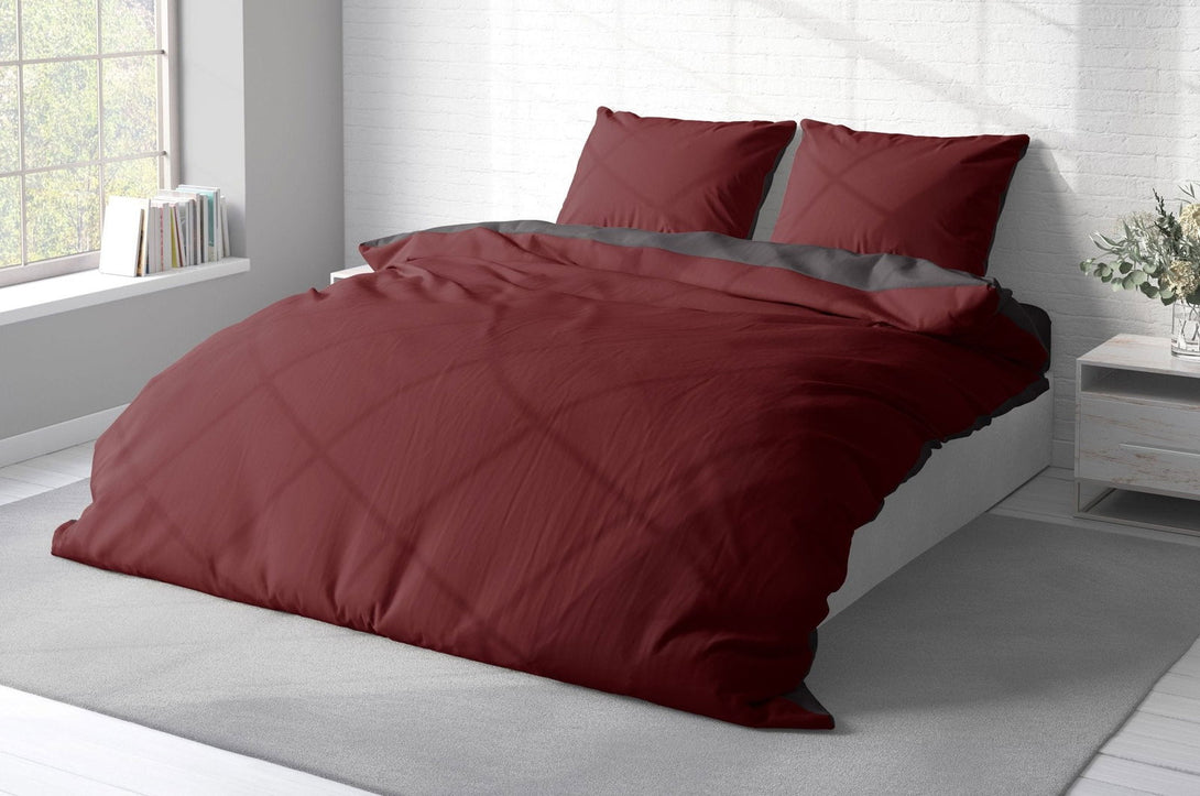 One Home Bettwäsche 200x220 cm bordeaux anthrazit Unifarben Doppelbett Wende Microfaser