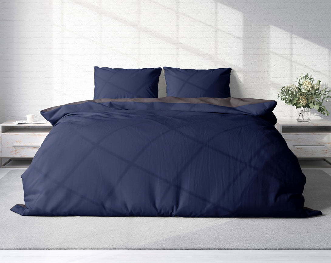 One Home Bettwäsche 200x220 cm dunkelblau anthrazit Unifarben Doppelbett Wende Microfaser