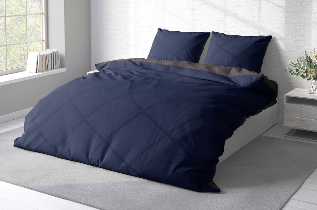One Home Bettwäsche 200x220 cm dunkelblau anthrazit Unifarben Doppelbett Wende Microfaser