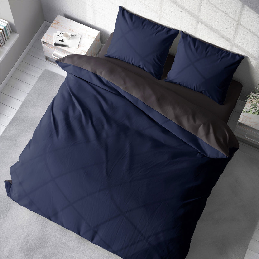 One Home Bettwäsche 200x220 cm dunkelblau anthrazit Unifarben Doppelbett Wende Microfaser
