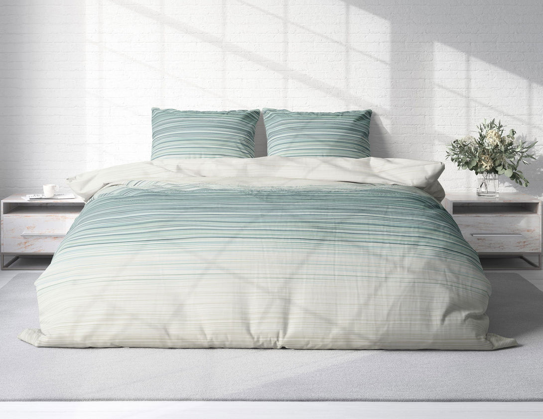 One Home Bettwäsche 200x220 cm gestreift beige grün modern Renforcé Baumwolle