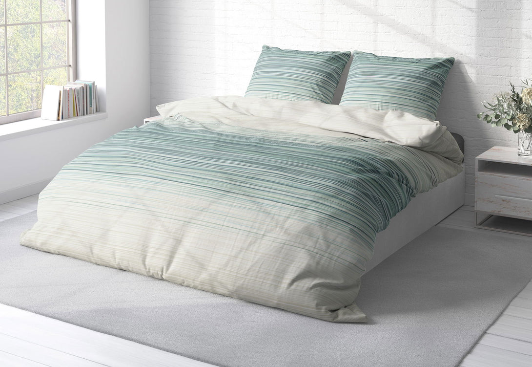 One Home Bettwäsche 200x220 cm gestreift beige grün modern Renforcé Baumwolle