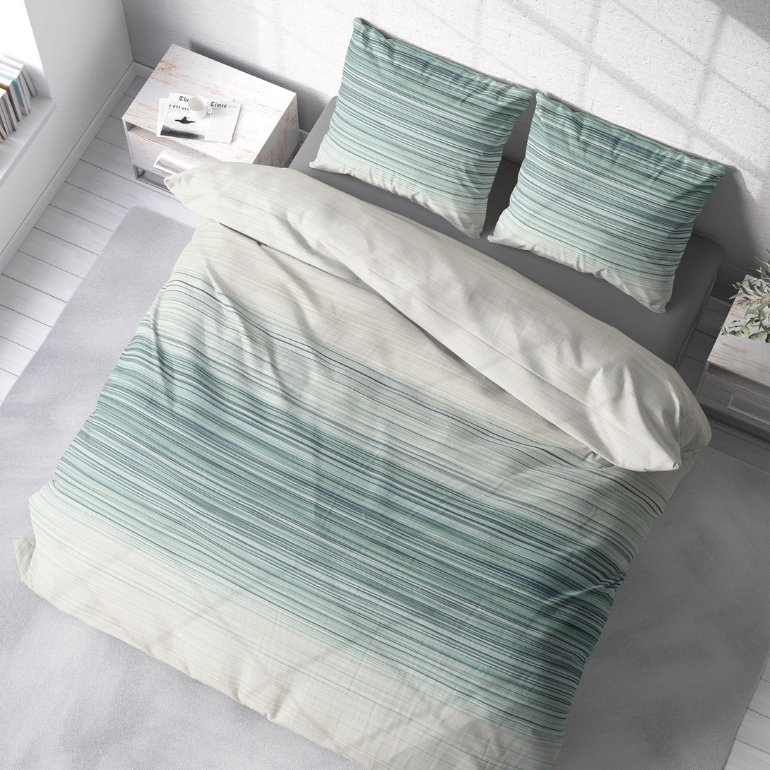One Home Bettwäsche 200x220 cm gestreift beige grün modern Renforcé Baumwolle
