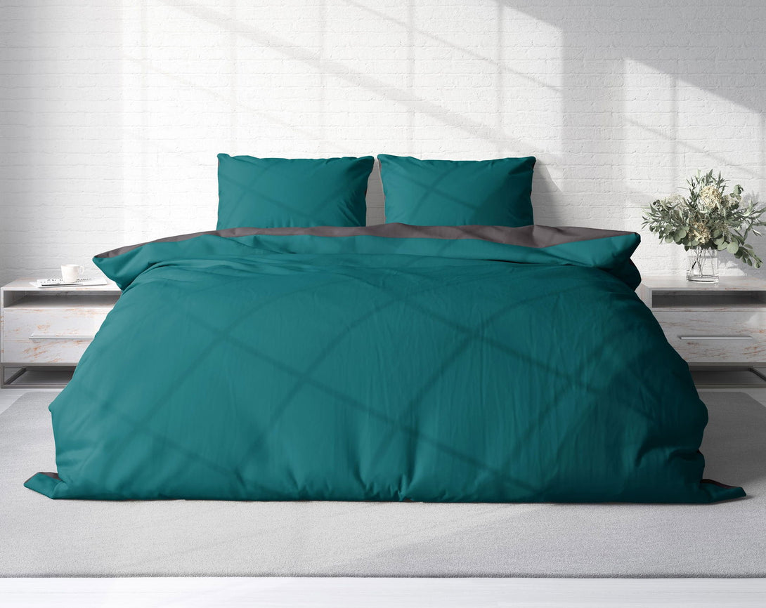 One Home Bettwäsche 200x220 cm petrol anthrazit Unifarben Doppelbett Wende Microfaser