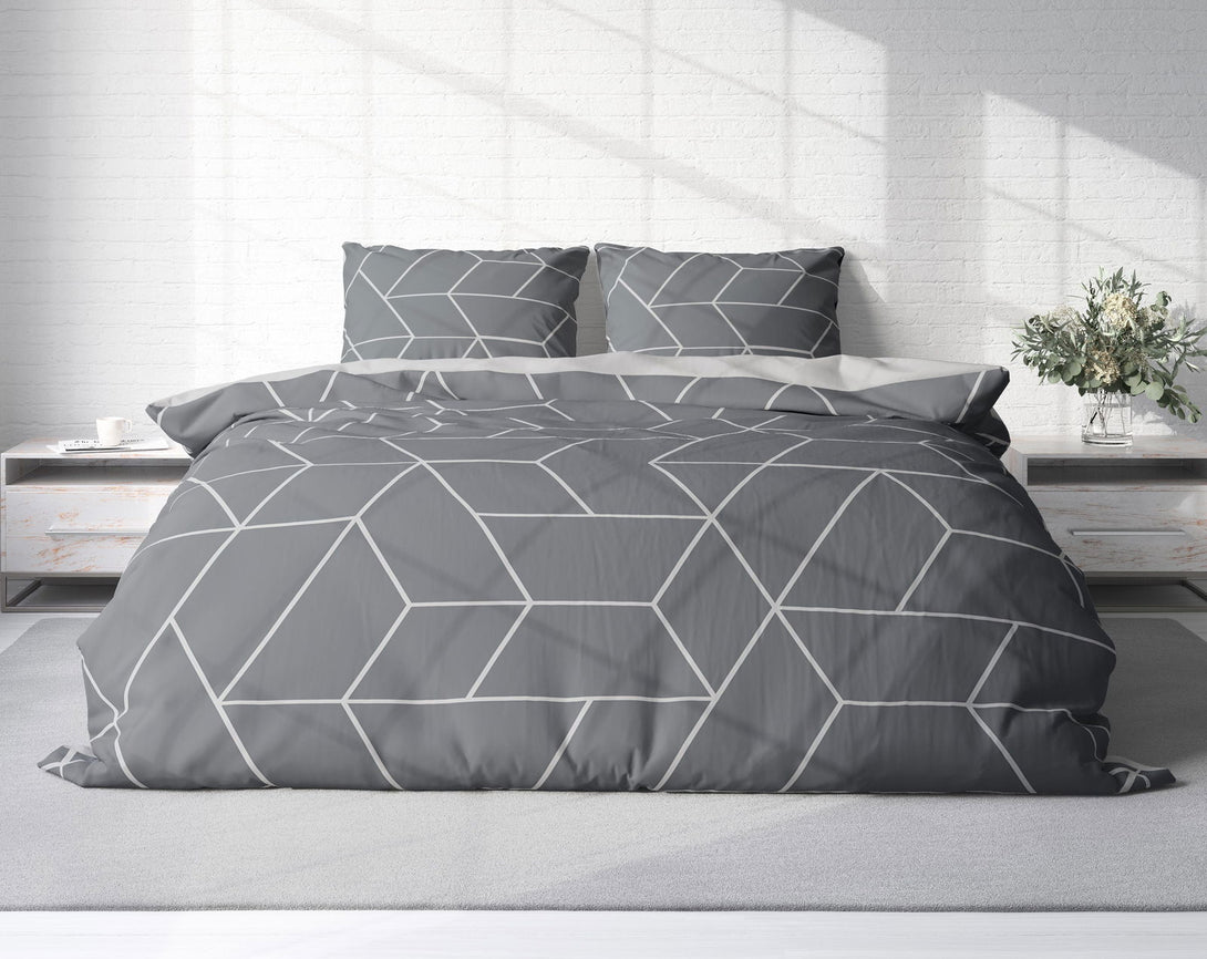 One Home Bettwäsche 240x220 cm geometrisch grau anthrazit modern Doppelbett Microfaser