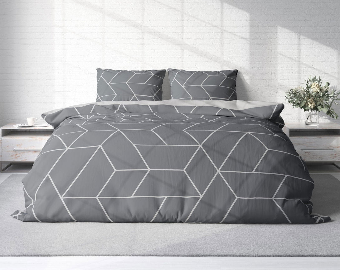 One Home Bettwäsche 240x220 cm geometrisch grau anthrazit modern Doppelbett Microfaser