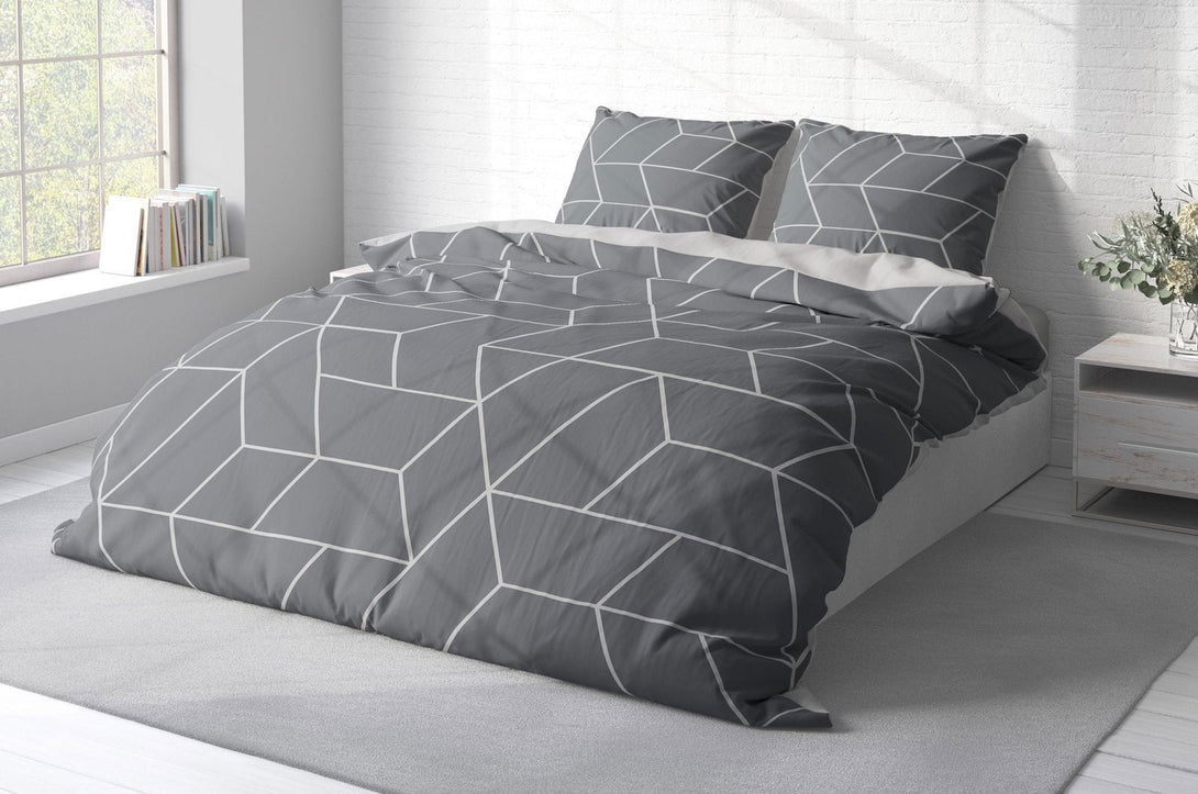 One Home Bettwäsche 240x220 cm geometrisch grau anthrazit modern Doppelbett Microfaser
