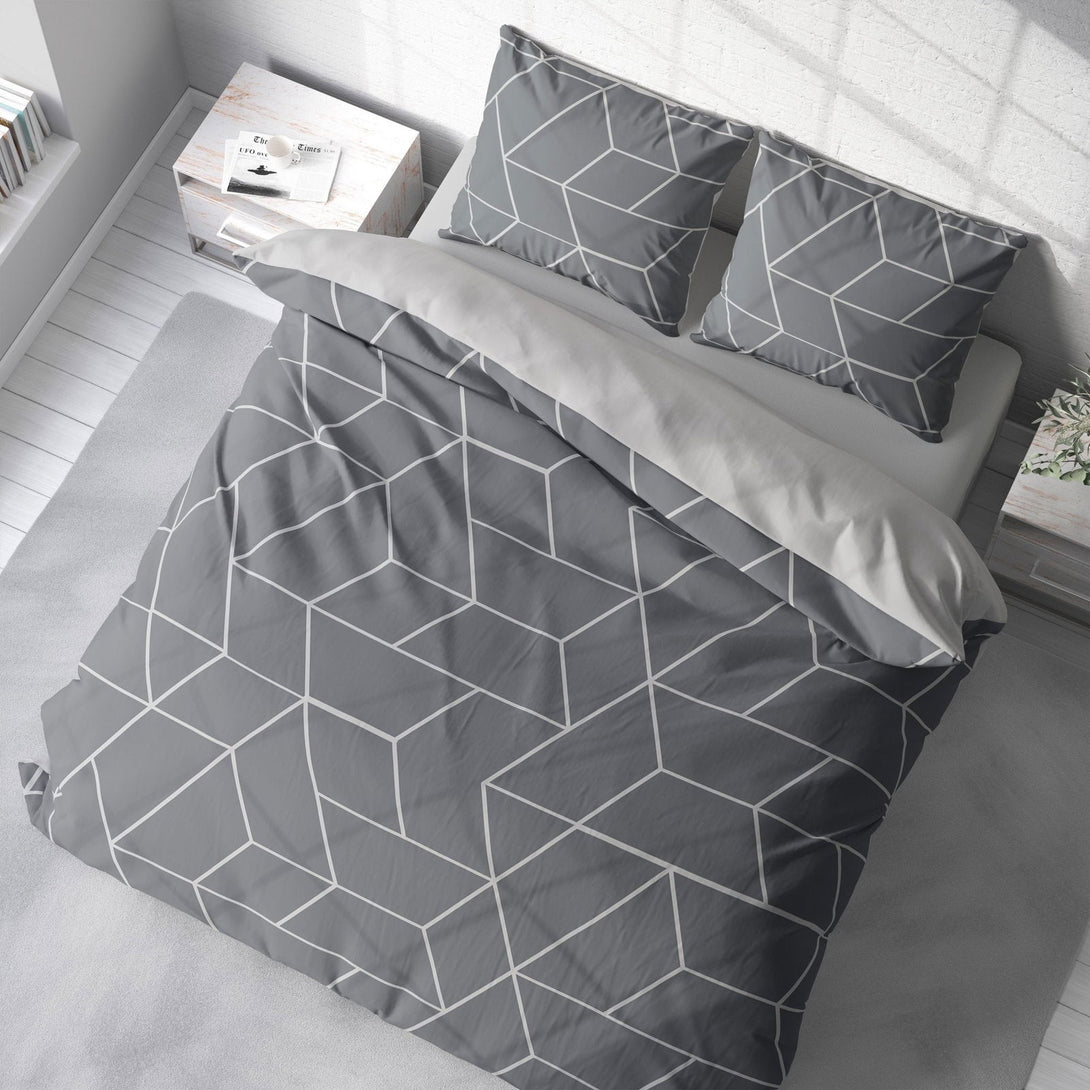 One Home Bettwäsche 240x220 cm geometrisch grau anthrazit modern Doppelbett Microfaser