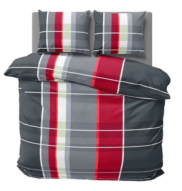 One Home Bettwäsche 240x220 cm kariert anthrazit grau rot modern Doppelbett Microfaser