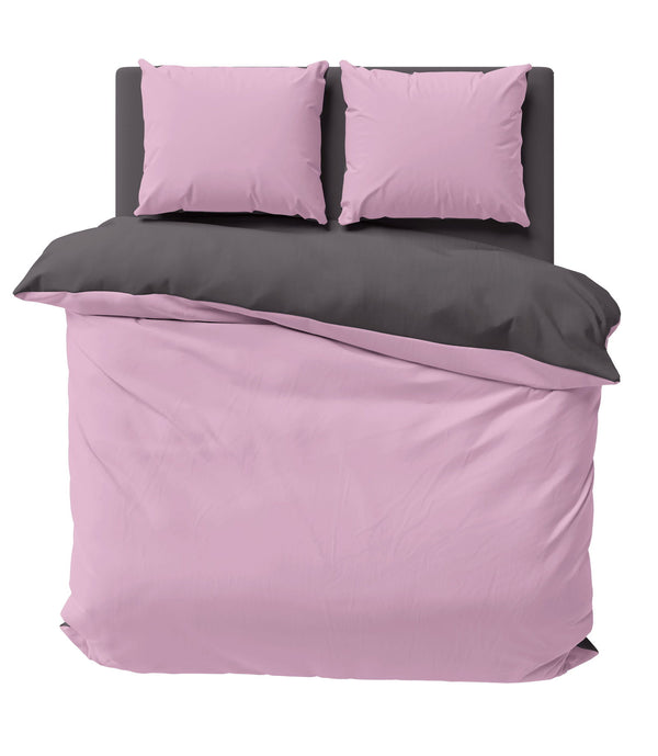 One Home Bettwäsche 240x220 cm rosa pink anthrazit Unifarben Doppelbett Wende Microfaser