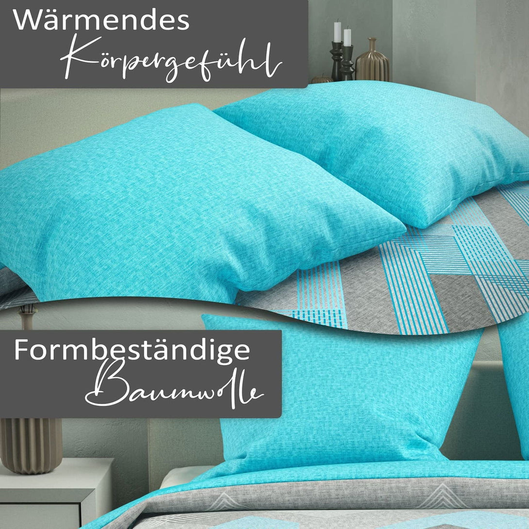 One Home Bettwäsche Geometrisch Grafisch meliert türkis grau modern Baumwolle Renforce