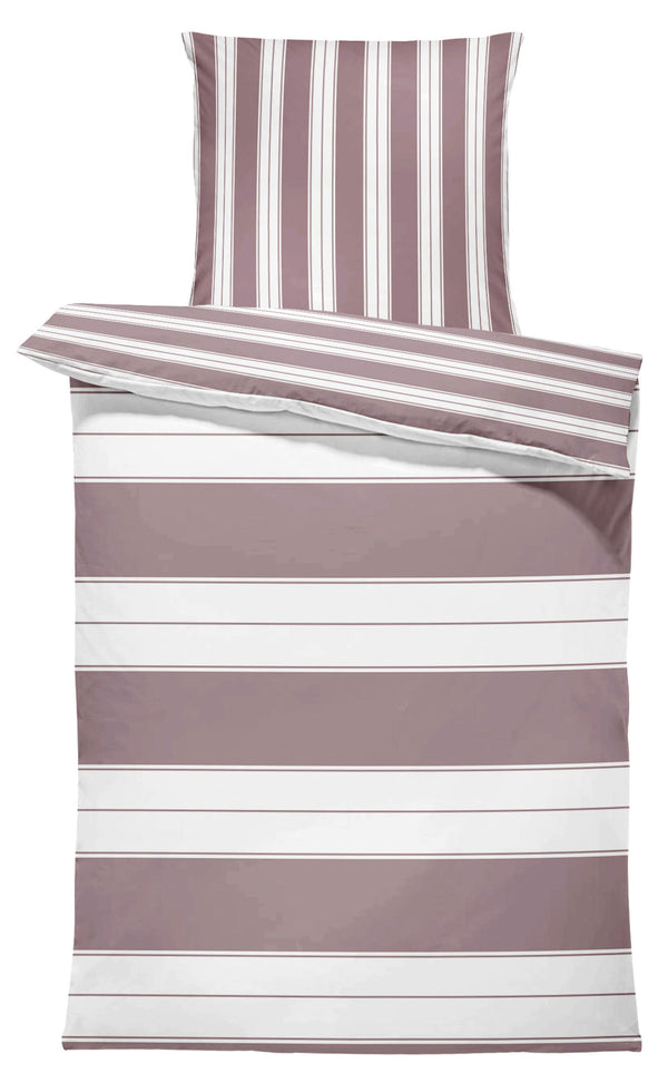 One Home Bettwäsche Gestreift Streifen Modern Kuschelig Weiche Baumwolle Bettbezüge Mauve Flieder