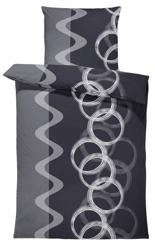 One Home Bettwäsche Kreise schwarz anthrazit grau silber modern Baumwolle Renforce Set