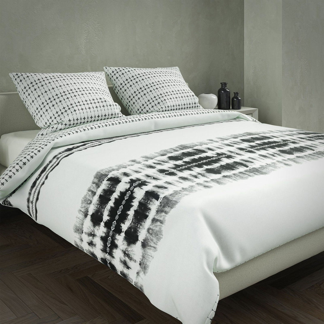 One Home Bettwäsche Set Gemustert Batik Gestreift schwarz weiß Wende Baumwolle Renforce