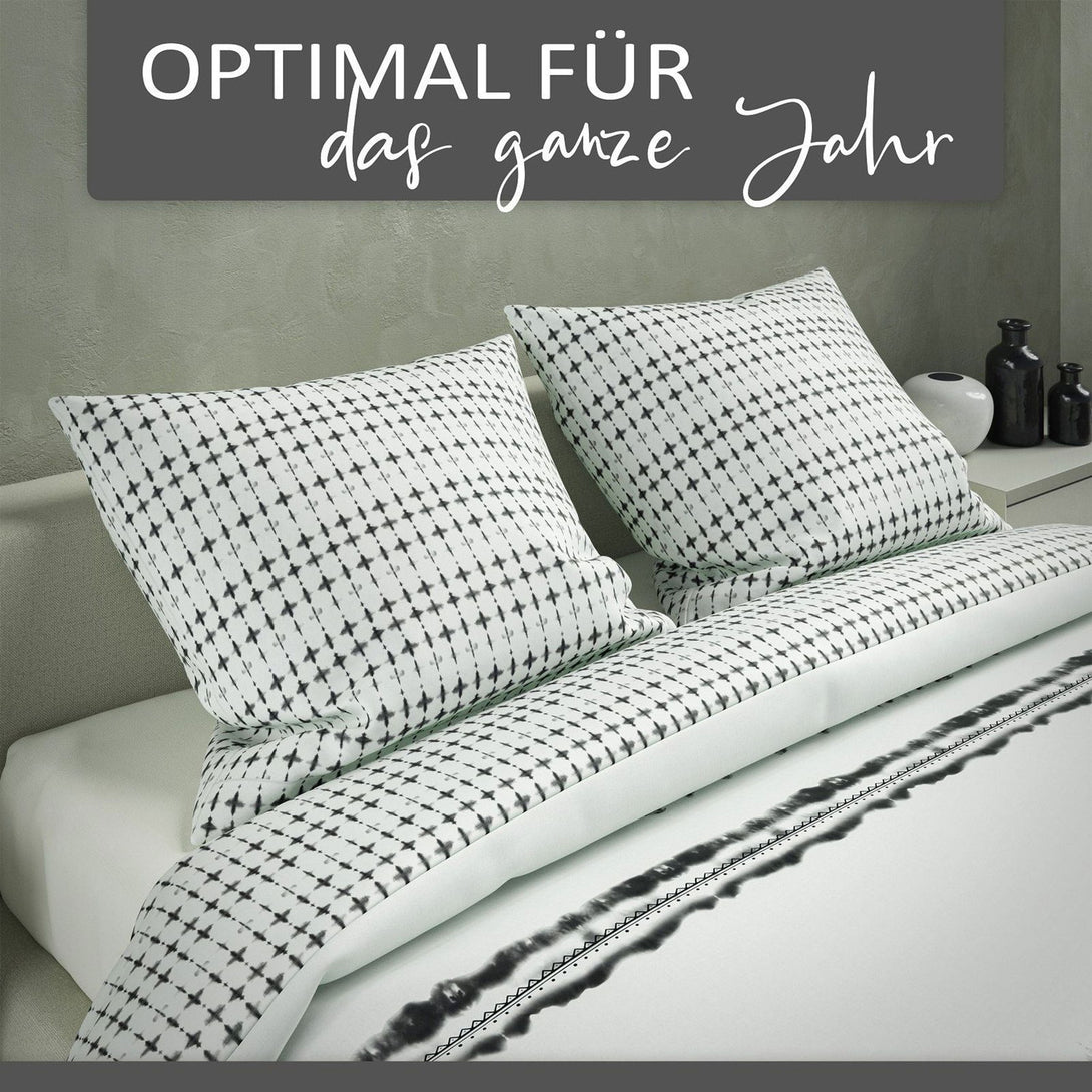 One Home Bettwäsche Set Gemustert Batik Gestreift schwarz weiß Wende Baumwolle Renforce