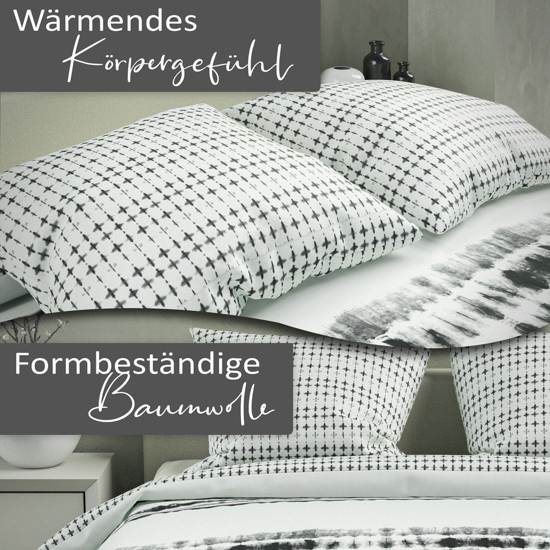 One Home Bettwäsche Set Gemustert Batik Gestreift schwarz weiß Wende Baumwolle Renforce