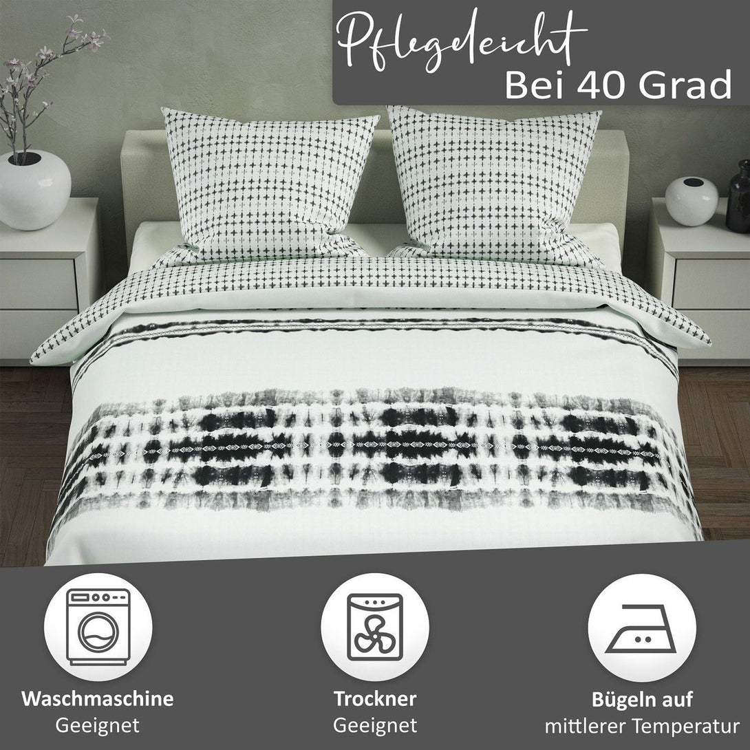 One Home Bettwäsche Set Gemustert Batik Gestreift schwarz weiß Wende Baumwolle Renforce