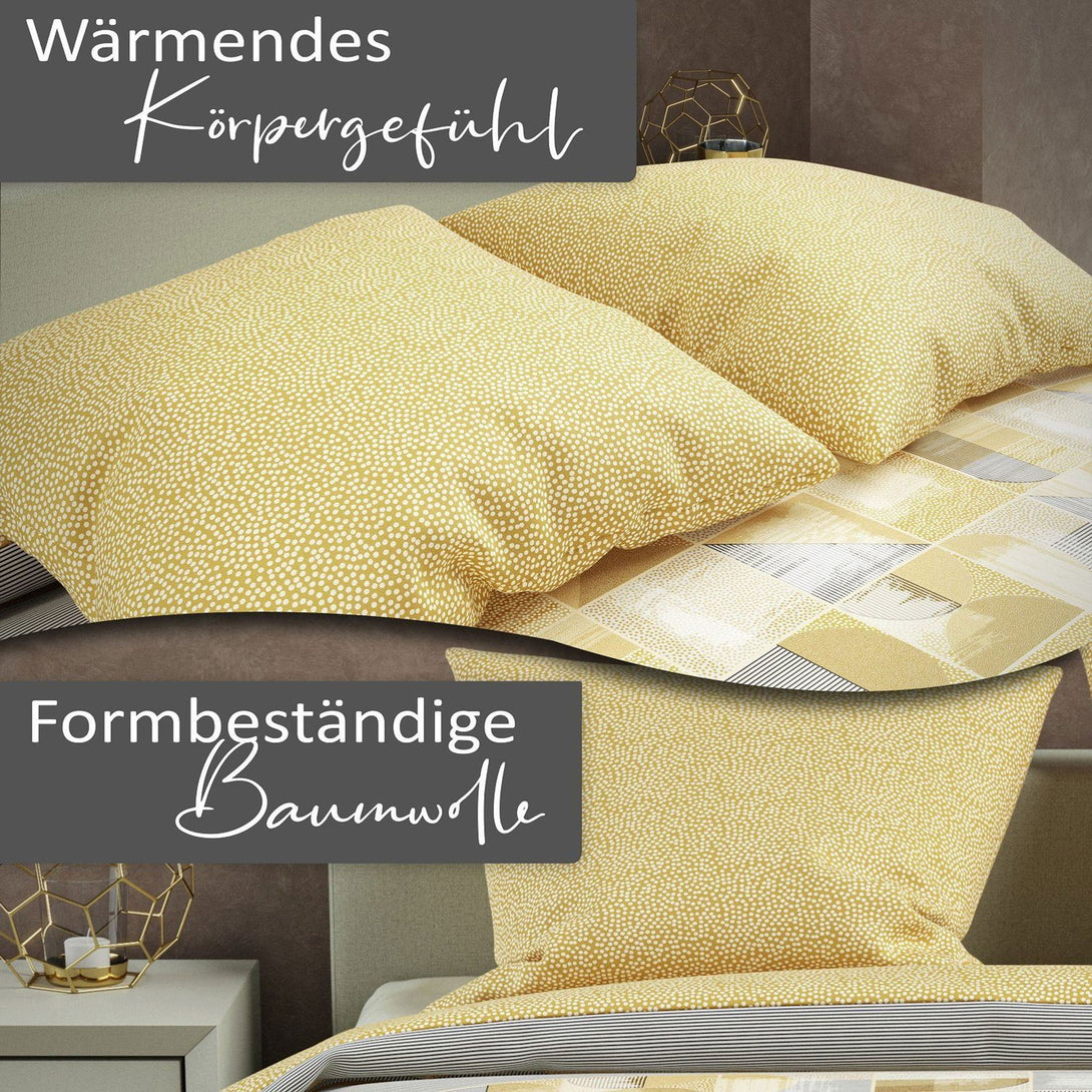 One Home Bettwäsche Set Gemustert Gepunktet Gestreift gelb grau Wende Baumwolle Renforce