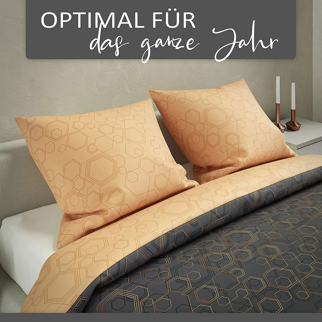 One Home Bettwäsche Set Geometrisch Grafisch modern dunkel braun Wende Baumwolle Renforce