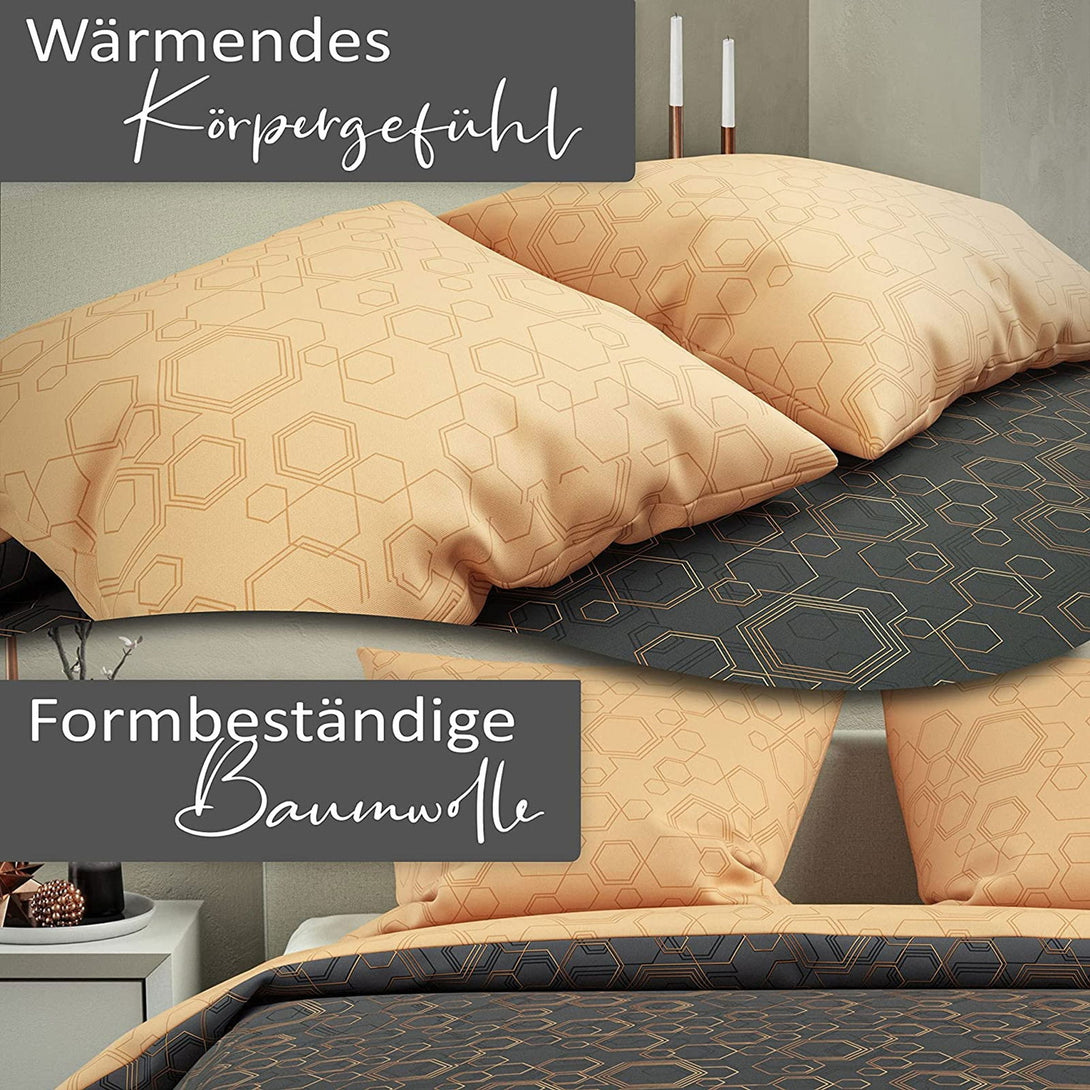 One Home Bettwäsche Set Geometrisch Grafisch modern dunkel braun Wende Baumwolle Renforce