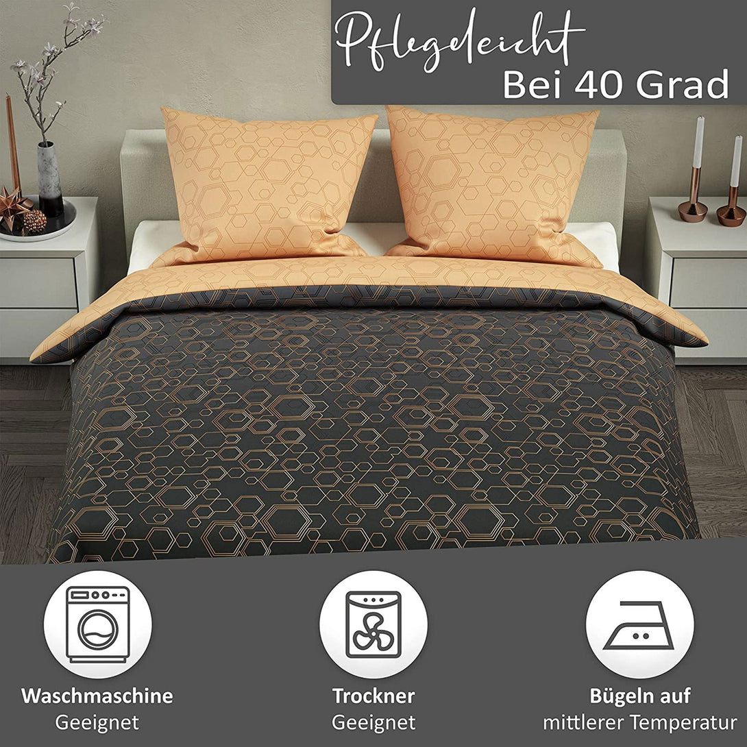 One Home Bettwäsche Set Geometrisch Grafisch modern dunkel braun Wende Baumwolle Renforce