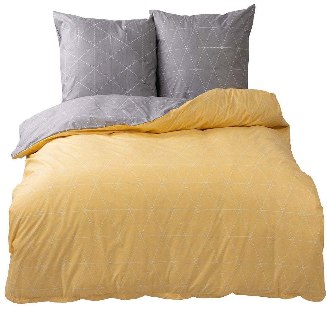 One Home Bettwäsche Set Geometrisch Raute modern gelb anthrazit Wende Baumwolle Renforce