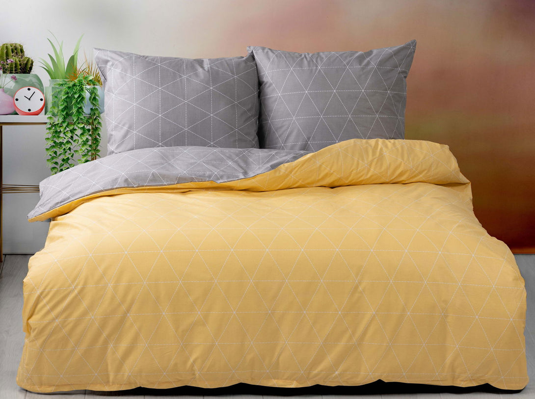 One Home Bettwäsche Set Geometrisch Raute modern gelb anthrazit Wende Baumwolle Renforce