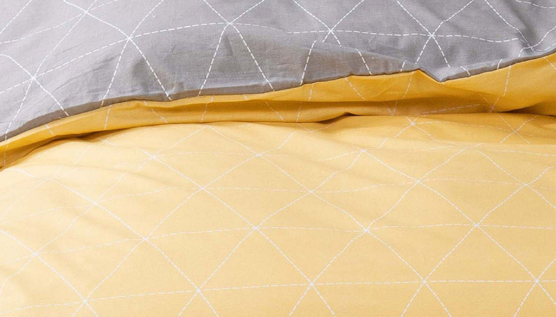One Home Bettwäsche Set Geometrisch Raute modern gelb anthrazit Wende Baumwolle Renforce
