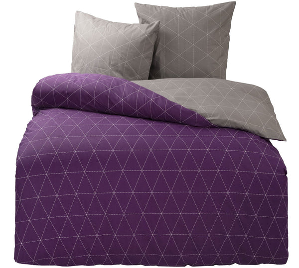 One Home Bettwäsche Set Geometrisch Raute modern lila violett Wende Baumwolle Renforce 240x220 cm
