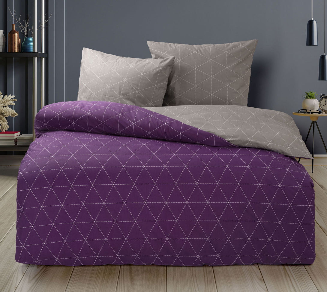 One Home Bettwäsche Set Geometrisch Raute modern lila violett Wende Baumwolle Renforce