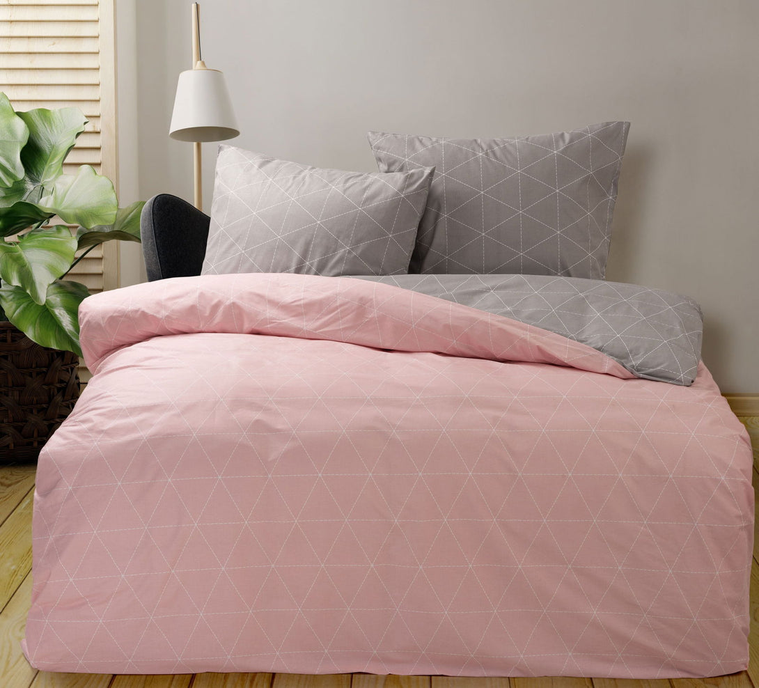 One Home Bettwäsche Set Geometrisch Raute modern rosa anthrazit Wende Baumwolle Renforce