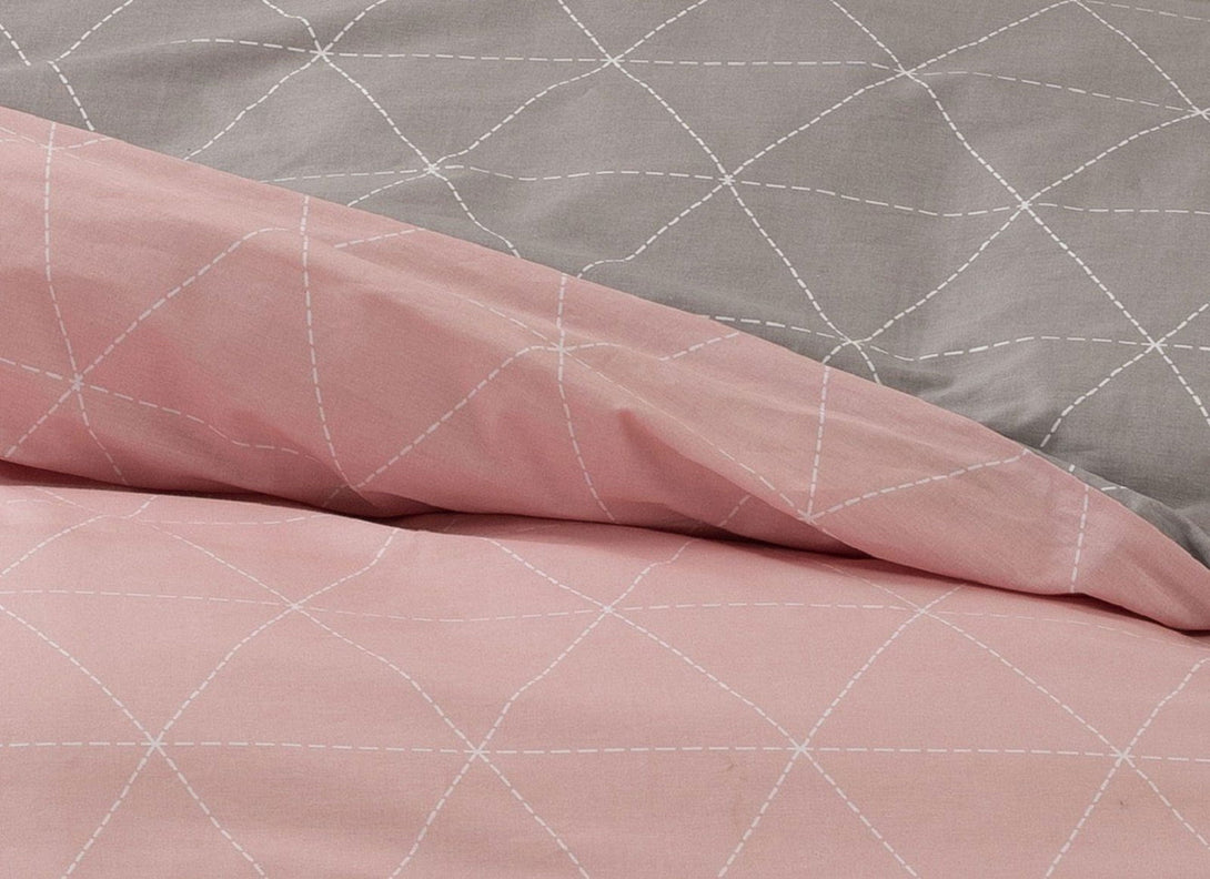 One Home Bettwäsche Set Geometrisch Raute modern rosa anthrazit Wende Baumwolle Renforce