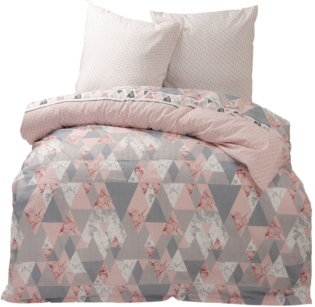 One Home Bettwäsche Set Grafisch Marmor Punkte modern grau rosa Wende Baumwolle Renforce