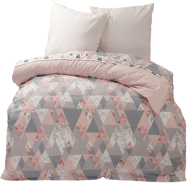 One Home Bettwäsche Set Grafisch Marmor Punkte modern grau rosa Wende Baumwolle Renforce