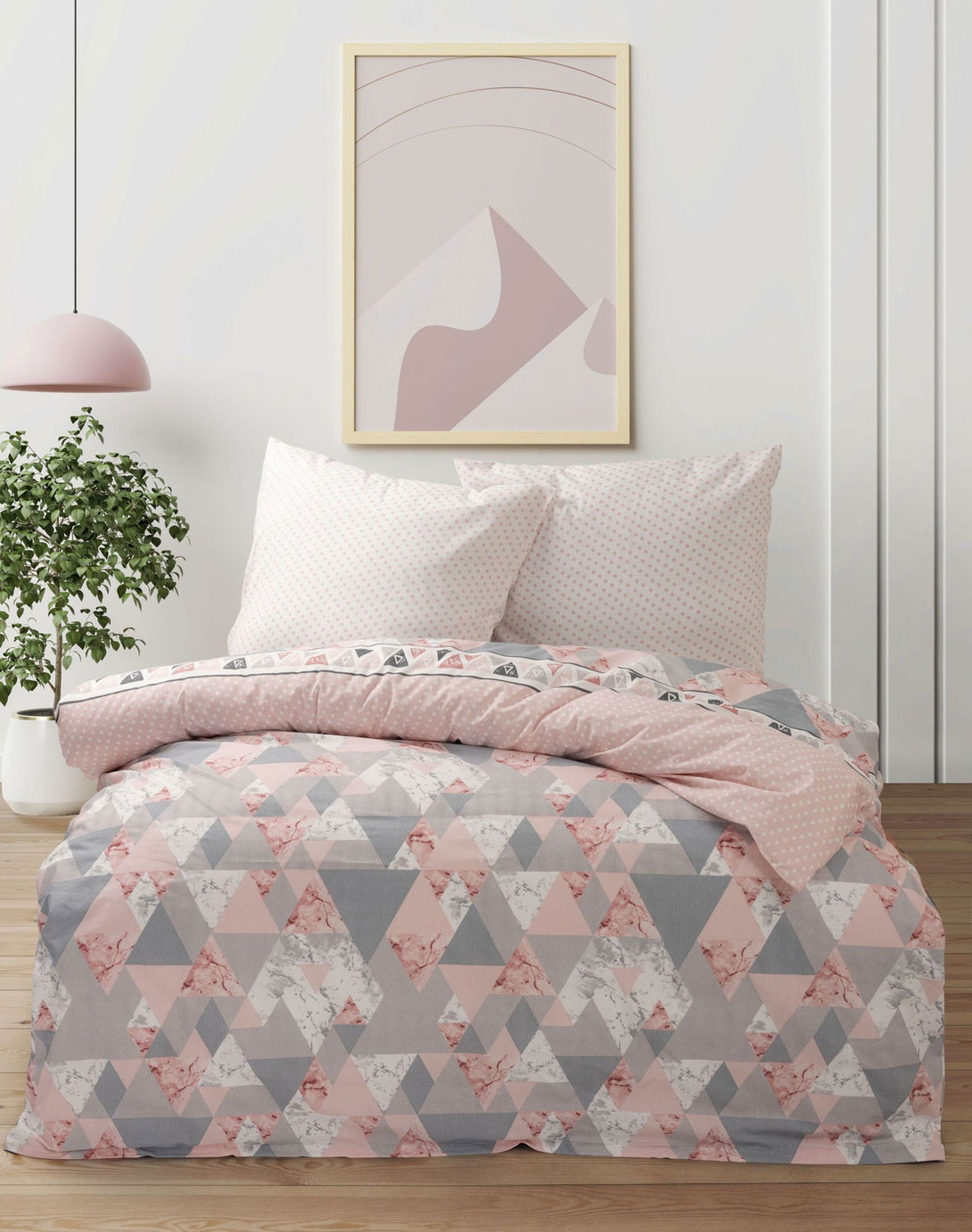 One Home Bettwäsche Set Grafisch Marmor Punkte modern grau rosa Wende Baumwolle Renforce