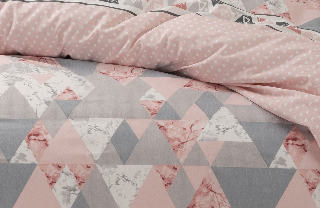 One Home Bettwäsche Set Grafisch Marmor Punkte modern grau rosa Wende Baumwolle Renforce