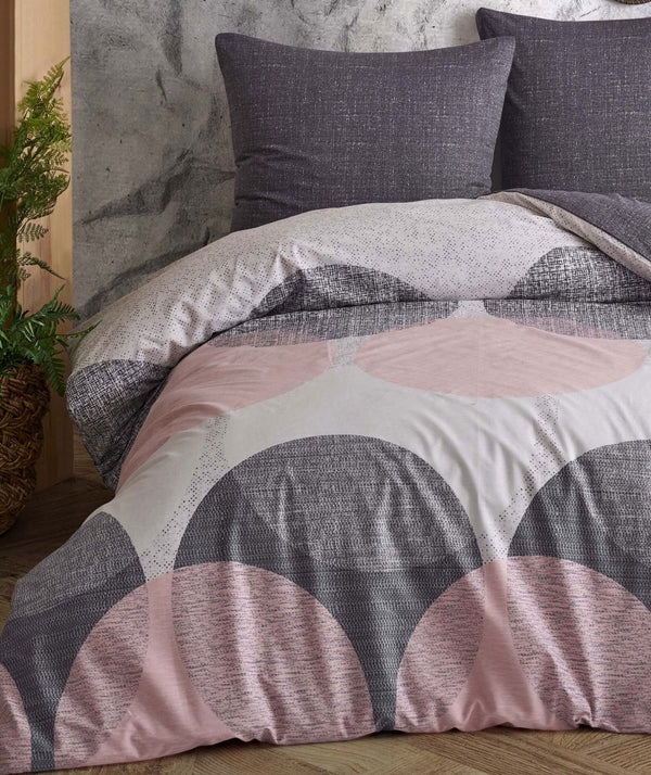 One Home Bettwäsche Set Kreise Meliert anthrazit rosa modern Wende Baumwolle Renforce