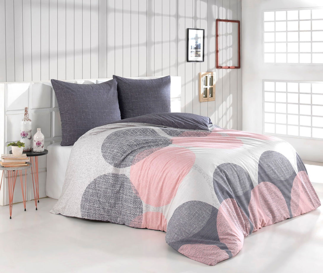 One Home Bettwäsche Set Kreise Meliert anthrazit rosa modern Wende Baumwolle Renforce