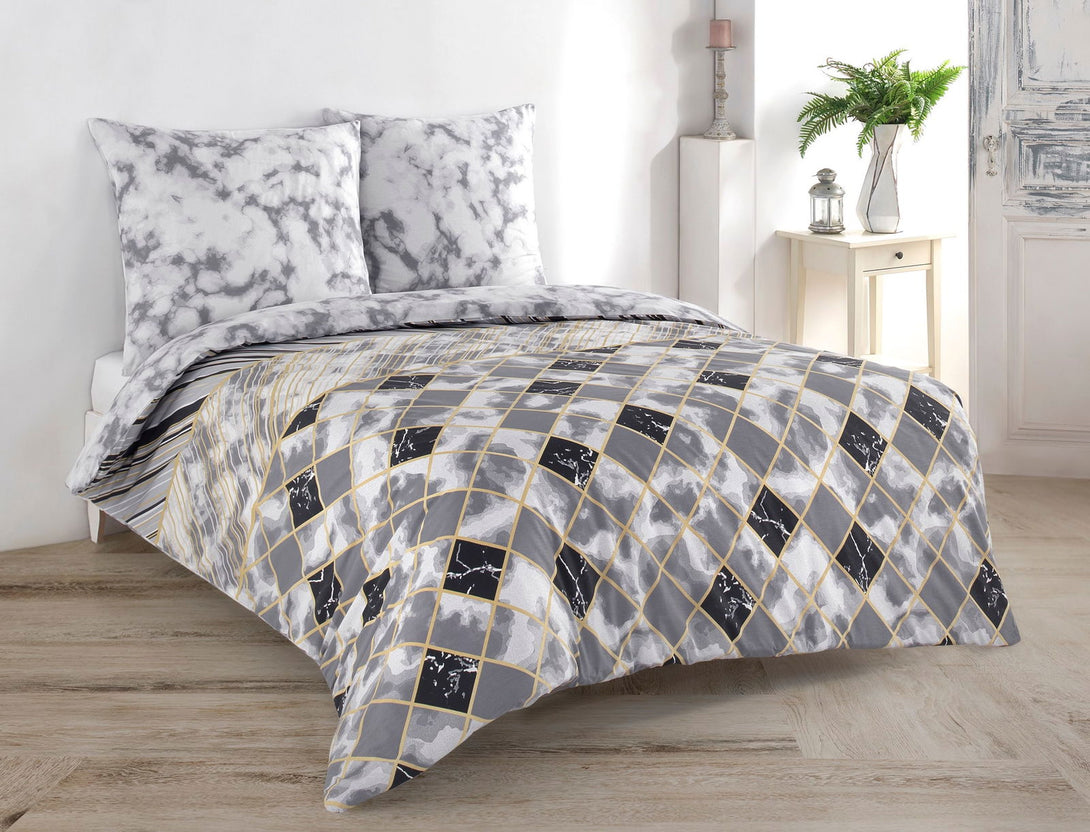 One Home Bettwäsche Set Marmor gestreift grau weiß gold modern Wende Baumwolle Renforce